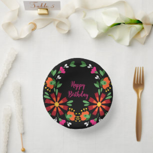 Cuencos De Papel Fiesta de la flor de cumpleaños negra bordado mexi