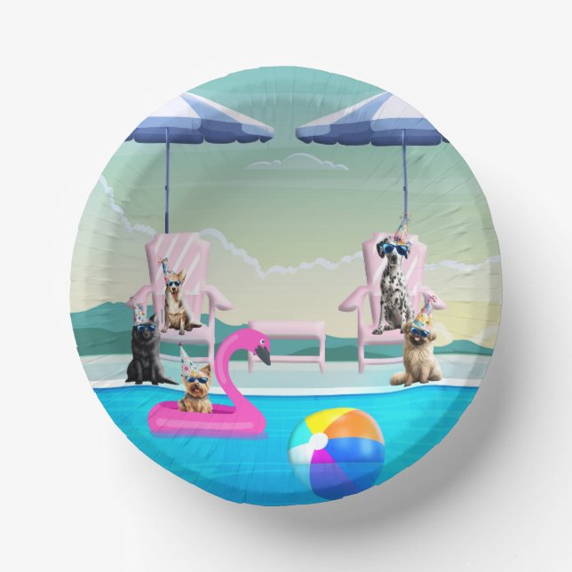 Cuencos De Papel Fiesta de Piscina para Perros (Anverso)