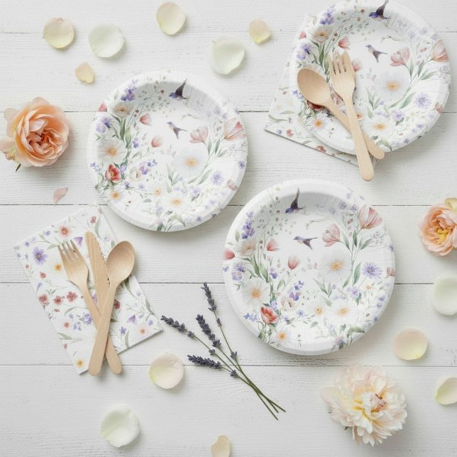 Cuencos De Papel Fiesta de Watercolor Hummingbird Floral Garden (Subido por el creador)