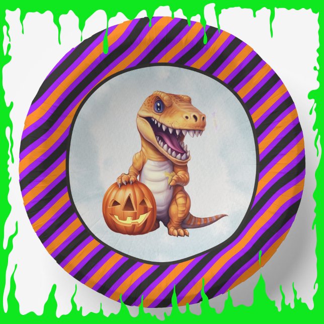 Cuencos De Papel Fiesta Dino-Mash de los dinosaurios de Halloween (Halloween Dinosaur Dino-Mash Party Paper Bowls)