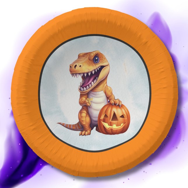 Cuencos De Papel Fiesta Dino-Mash de los dinosaurios de Halloween (Orange dino Halloween bowl)