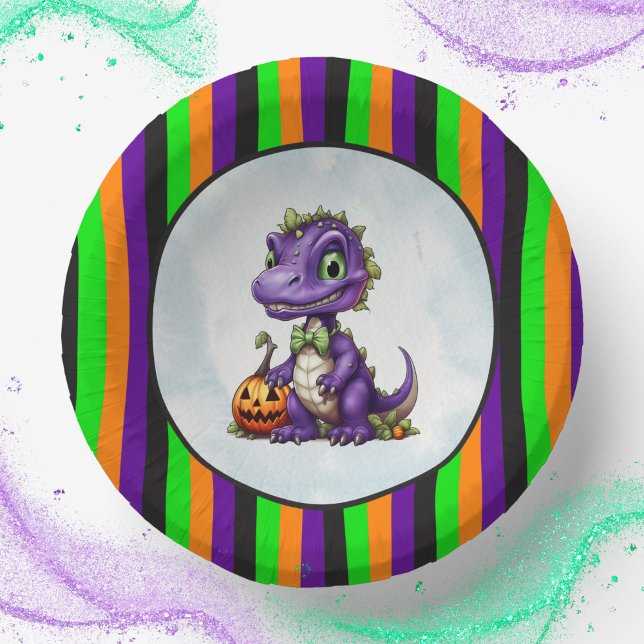 Cuencos De Papel Fiesta Dino-Mash de los dinosaurios de Halloween (Halloween Dinosaur Dino-Mash Party Paper Bowls)