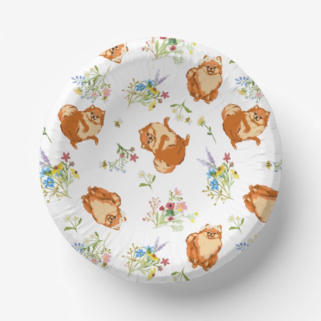 Cuencos De Papel Fiesta Floral Esponjosa de Perros (Anverso)