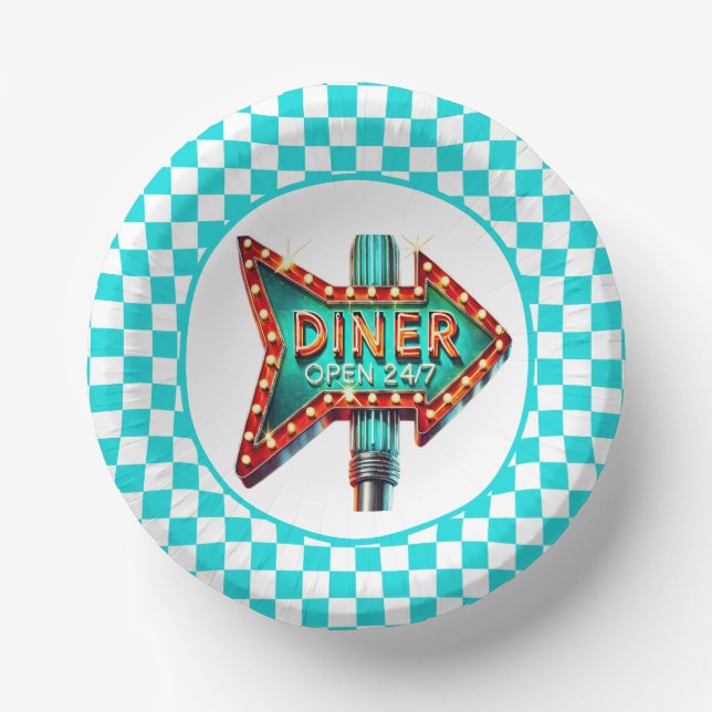Cuencos De Papel Fiesta retro de Cute Diner  (Anverso)