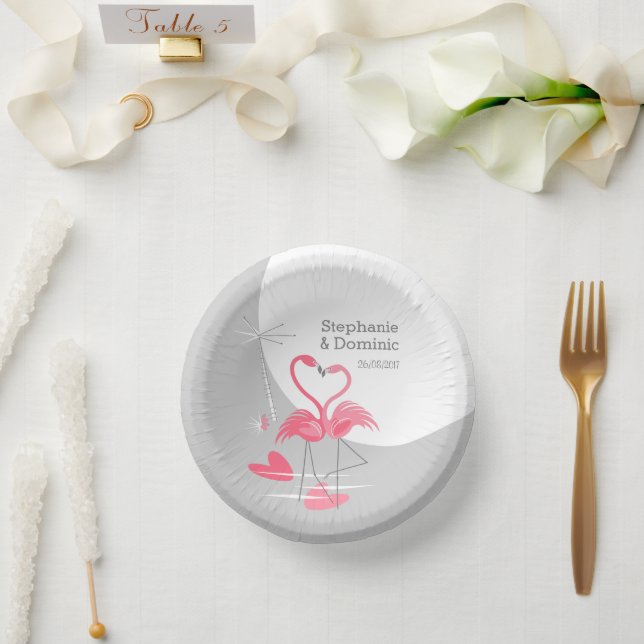 Cuencos De Papel Flamingo Love Large Moon Names Date (Boda)