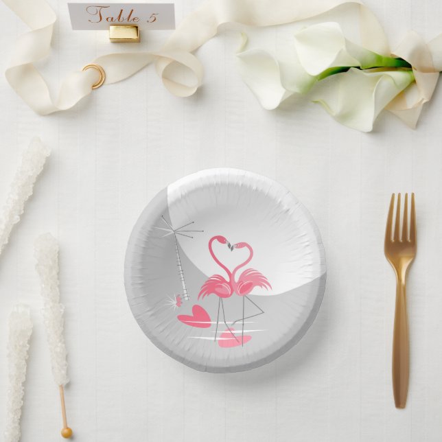 Cuencos De Papel Flamingo Love Large Moon paper plate (Boda)