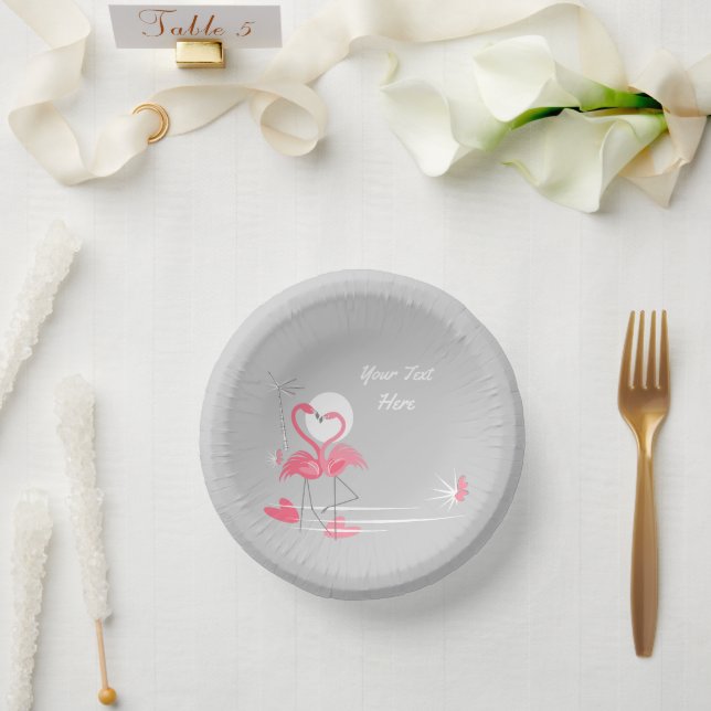 Cuencos De Papel Flamingo Love Text (Boda)