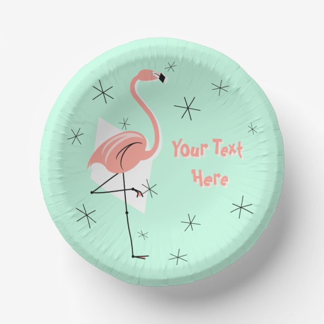 Cuencos De Papel Flamingo Retro Green Text (Anverso)