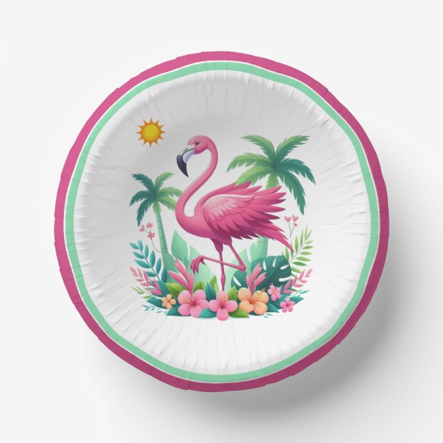Cuencos De Papel Flamingo rosa de Florida/Tropical (Anverso)