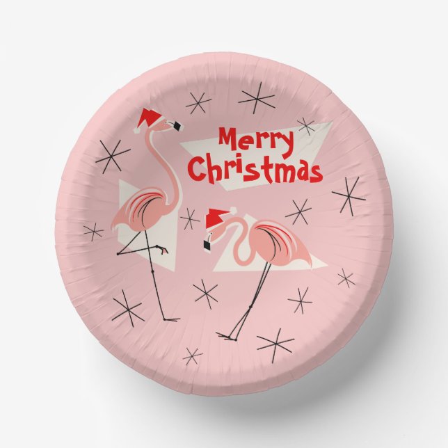 Cuencos De Papel Flamingo Santas Pink Merry Christmas (Anverso)