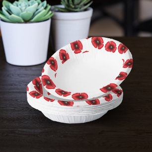 Cuencos De Papel Flor de amapola roja y flor blanca