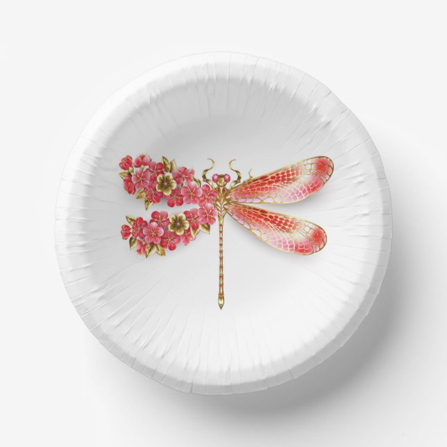 Cuencos De Papel Flor libélula con sakura de joyas (Anverso)