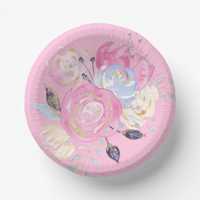 Cuencos De Papel Flor Purpurina Pastel Gold (Anverso)