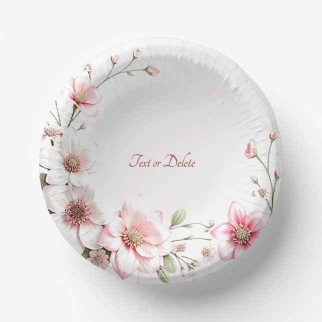 Cuencos De Papel Floral blanca rosa elegante (Anverso)