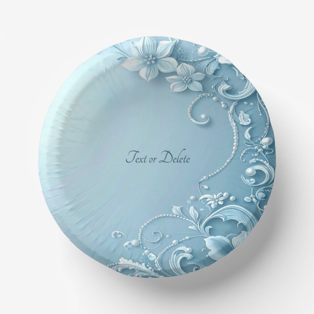 Cuencos De Papel Floral Decorativo Azul (Anverso)