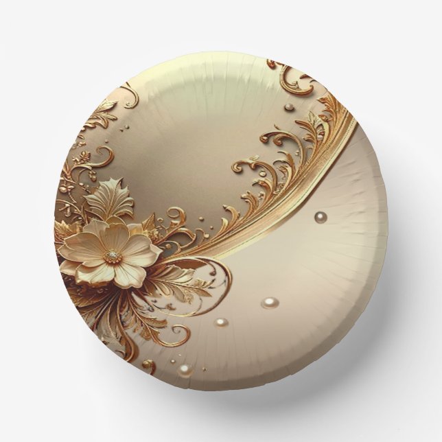 Cuencos de papel floral ornamentado dorado (Anverso)