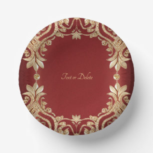 Cuencos De Papel Floral Rojo Dorado Moderno