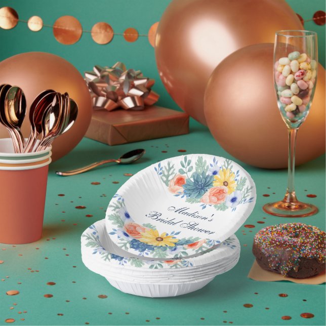 Cuencos De Papel Floral Succulum Macaron Bridal Shower (Multi)