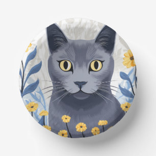 Cuencos De Papel Flores amarillas de gato azul ruso