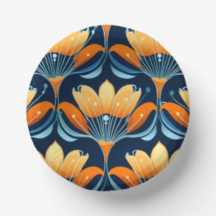 Cuencos De Papel Flores azul naranja Art Deco