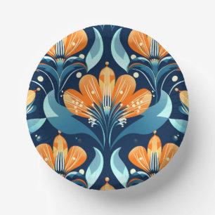 Cuencos De Papel Flores azul naranja Art Deco