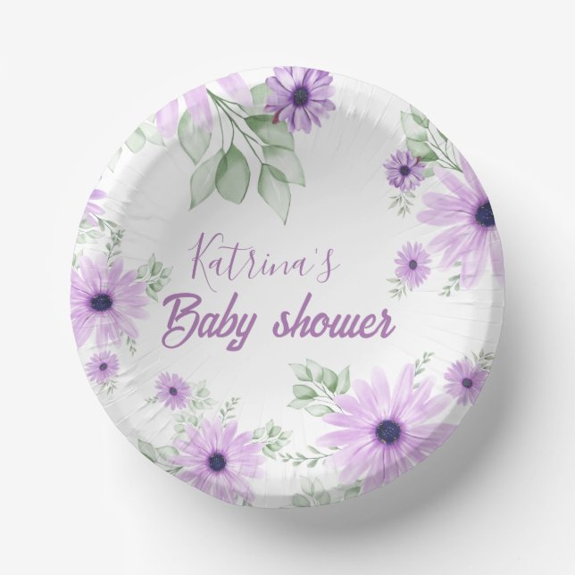 Cuencos De Papel Flores de acuarela violeta personalizadas (Anverso)