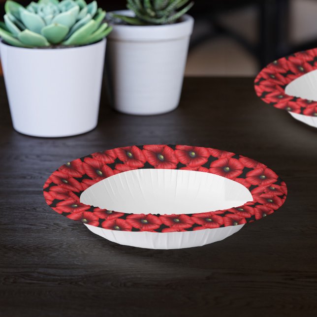 Cuencos De Papel Flores de adormidera en negro y rojo (A poppy pattern paper bowl for you to pop your popcorn in)