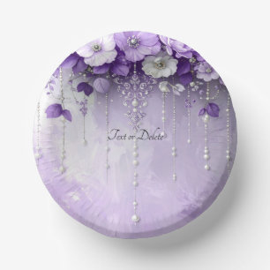 Cuencos De Papel Flores Moradas con Perlas Colgantes