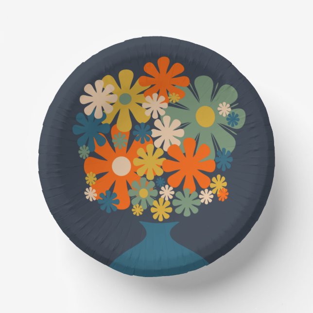 Cuencos De Papel Flores retro en una bolsa (Anverso)