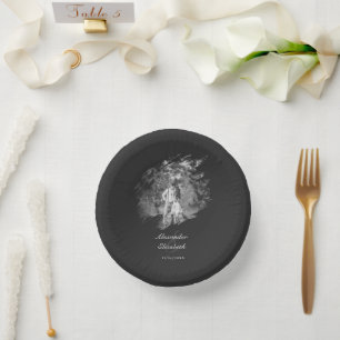 Cuencos De Papel Foto Boda con Pincelada Moderna Negro Suave