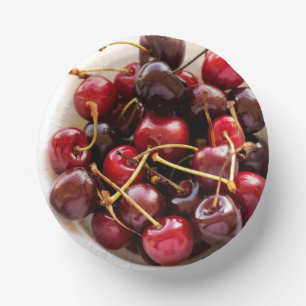 Cuencos De Papel Fotografía de Cerezas Rojas Frescas en un Tazón