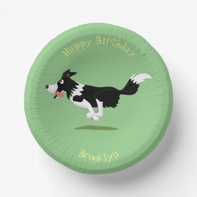 Cuencos De Papel Funny Border Collie perro corriendo personalizado (Anverso)