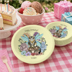 Cuencos De Papel Gato Hada Tabby Pastel Caprichoso Fantasía Floral 