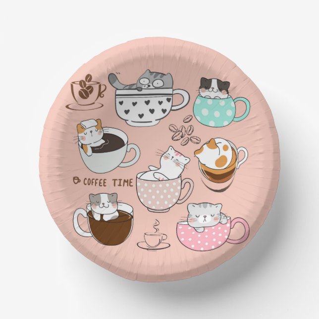 Cuencos De Papel Gatos divertidos con café (Anverso)