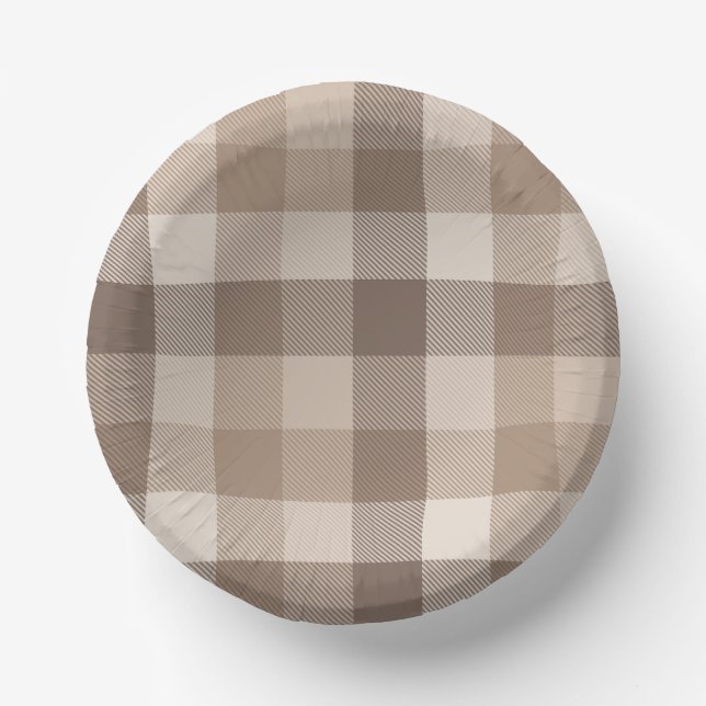 Cuencos De Papel Gingham a cuadros bronceado tierra neutral  (Anverso)
