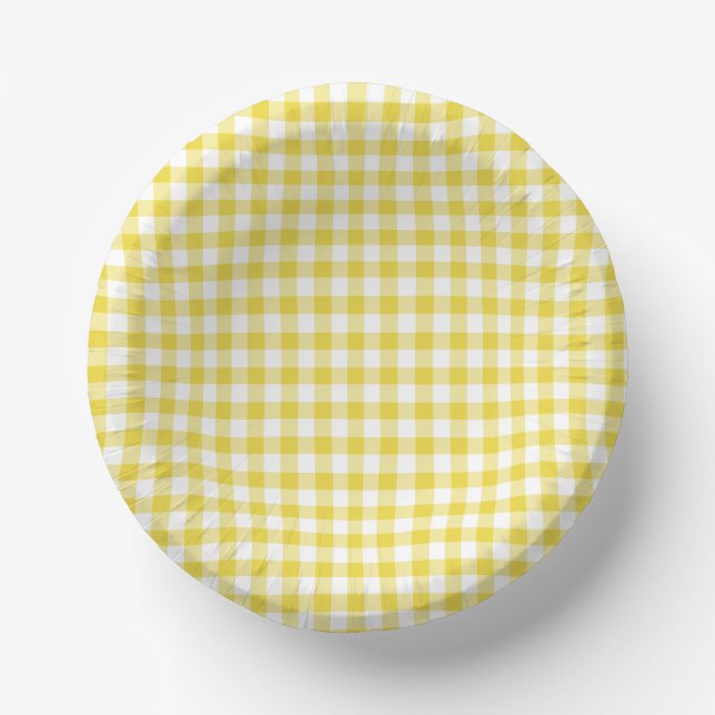 Cuencos De Papel Gingham Clásico Amarillo Dorado (Anverso)