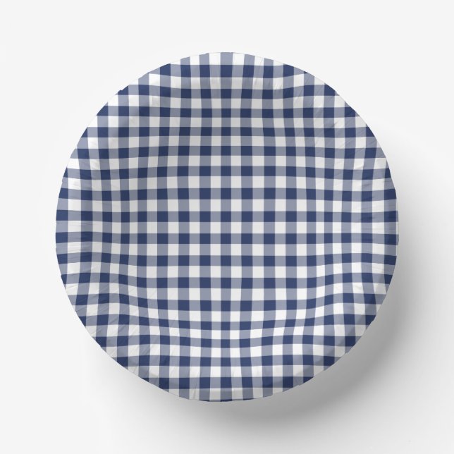 Cuencos De Papel Gingham Clásico Azul Marino (Anverso)