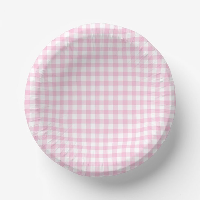 Cuencos De Papel Gingham Clásico Rosa Claro (Anverso)