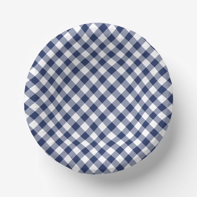 Cuencos De Papel Gingham Retro Azul Marino  (Anverso)