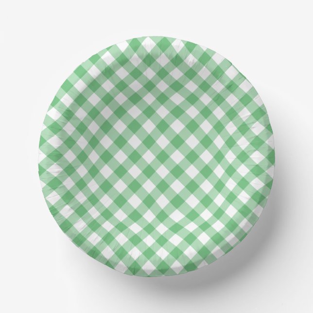 Cuencos De Papel Gingham Retro Verde Verano (Anverso)