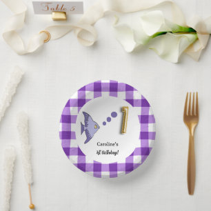 Cuencos De Papel Globo de lámina dorada de gingham morado pez Cumpl