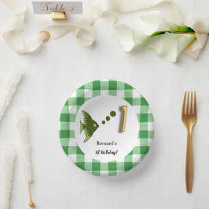 Cuencos De Papel Globo de papel de aluminio dorado con gingham verd