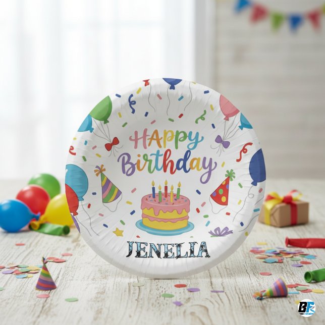 Cuencos De Papel Globos de Cumpleaños Feliz Personalizados Arcoíris (Subido por el creador)
