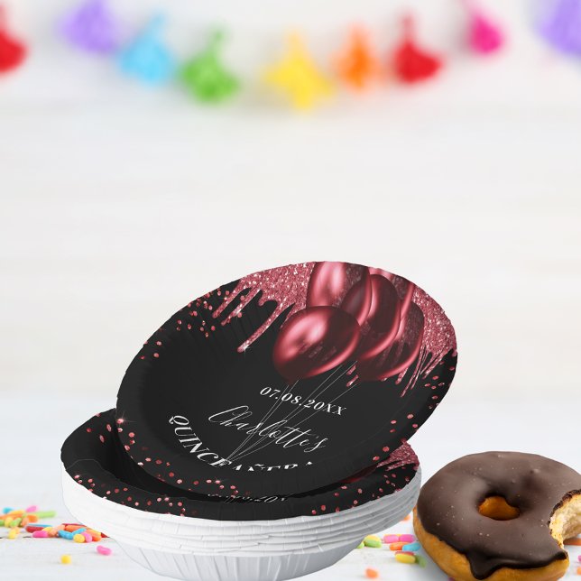 Cuencos De Papel Globos de purpurina rojo negro de Quinceanera (Subido por el creador)