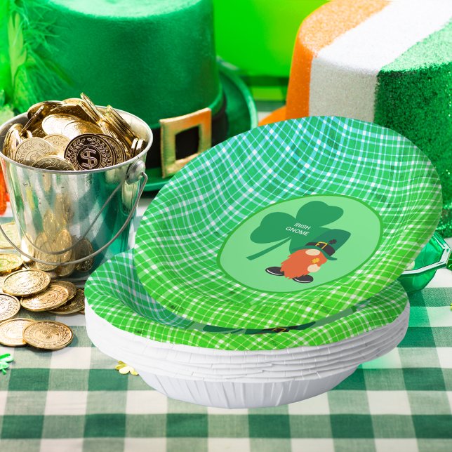 Cuencos De Papel Gnome Shamrock St Patrick (Irish Gnome Shamrock St Patrick's Paper Bowls)