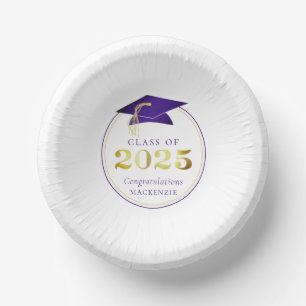 Cuencos De Papel Graduación 2025 Faux Metallic Purple Gold