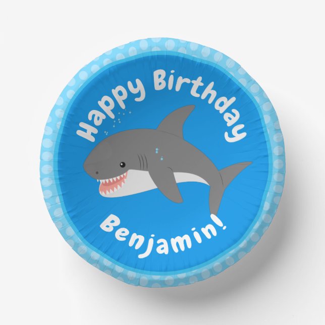 Cuencos De Papel Gran ilustracion personalizado feliz de tiburón bl (Anverso)