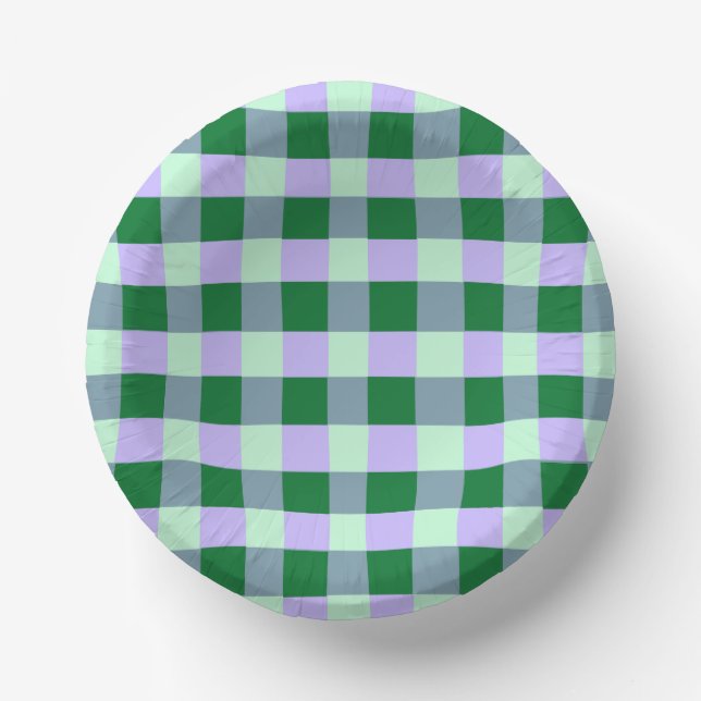 Cuencos De Papel Green & Lavender Gingham Stripes Karo Pattern (Anverso)