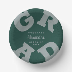 Cuencos De Papel Gris personalizado sobre graduación verde oscuro