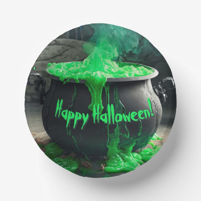 Cuencos De Papel Halloween de Cauldron, una bruja torpe (Anverso)